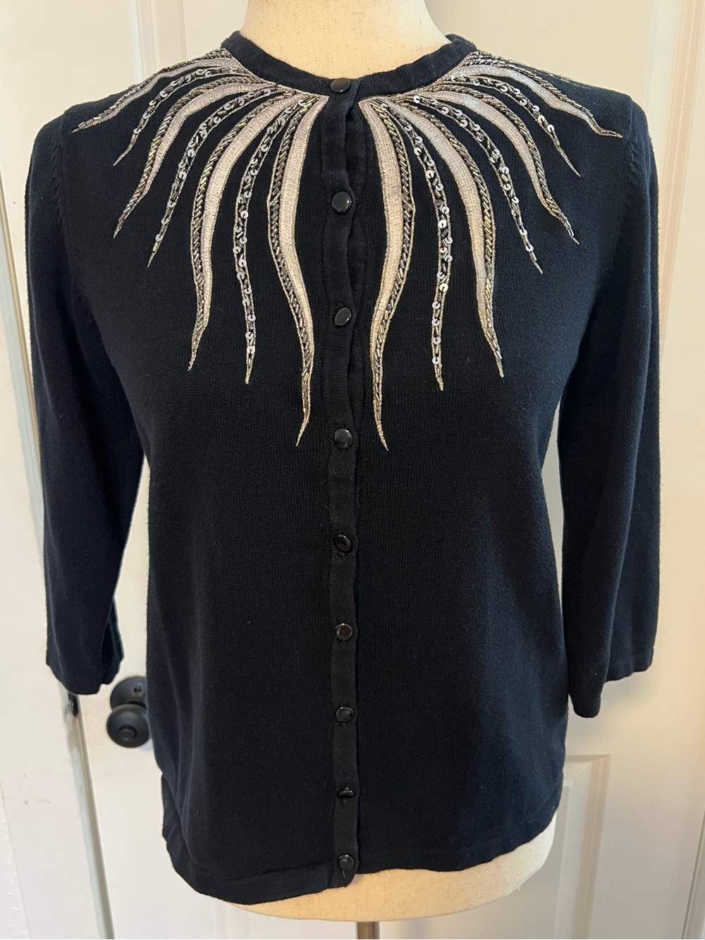 VNTG Bob Mackie Wearable Art Sequined Cardigan